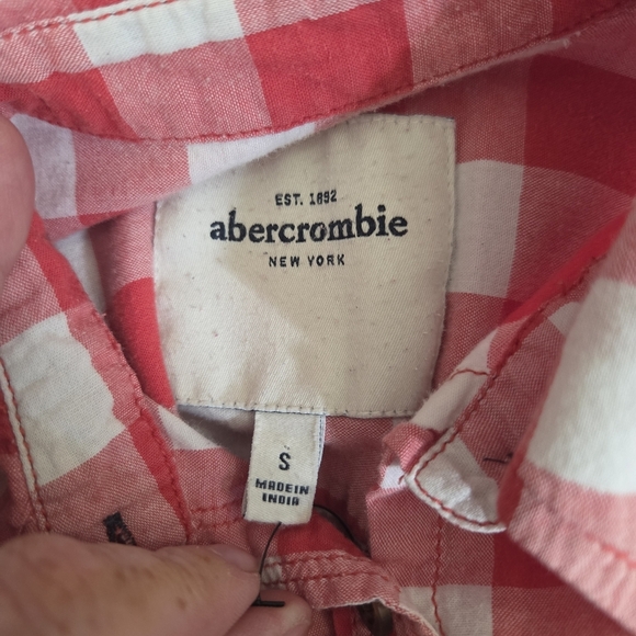 Abercrombie Kids Orange and White Plaid Button-Down Shirt Size 8 - Picture 5 of 7